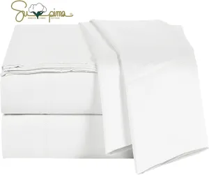 100% Supima Cotton Sheets 600 Thread Count,Bed Sheet Set King Size Sheets 4 Pieces,Soft & Silk Sateen Weave, Fits Mattress Up to 18",Deep Pocket, Breathable & Fade Resistant(White,King)