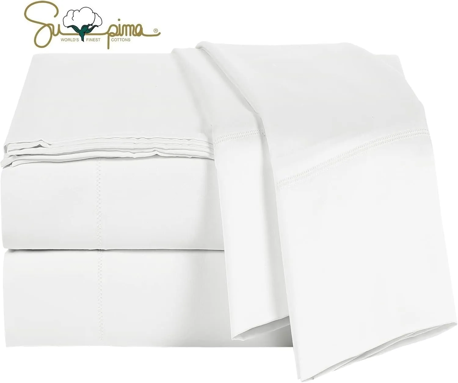 100% Supima Cotton Sheets 600 Thread Count,Bed Sheet Set King Size Sheets 4 Pieces,Soft & Silk Sateen Weave, Fits Mattress Up to 18",Deep Pocket, Breathable & Fade Resistant(White,King)