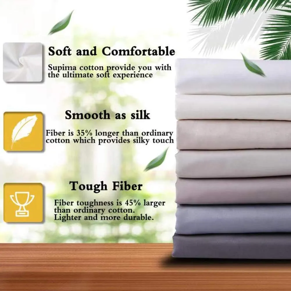 100% Supima Cotton Sheets 600 Thread Count,Bed Sheet Set King Size Sheets 4 Pieces,Soft & Silk Sateen Weave, Fits Mattress Up to 18",Deep Pocket, Breathable & Fade Resistant(White,King)