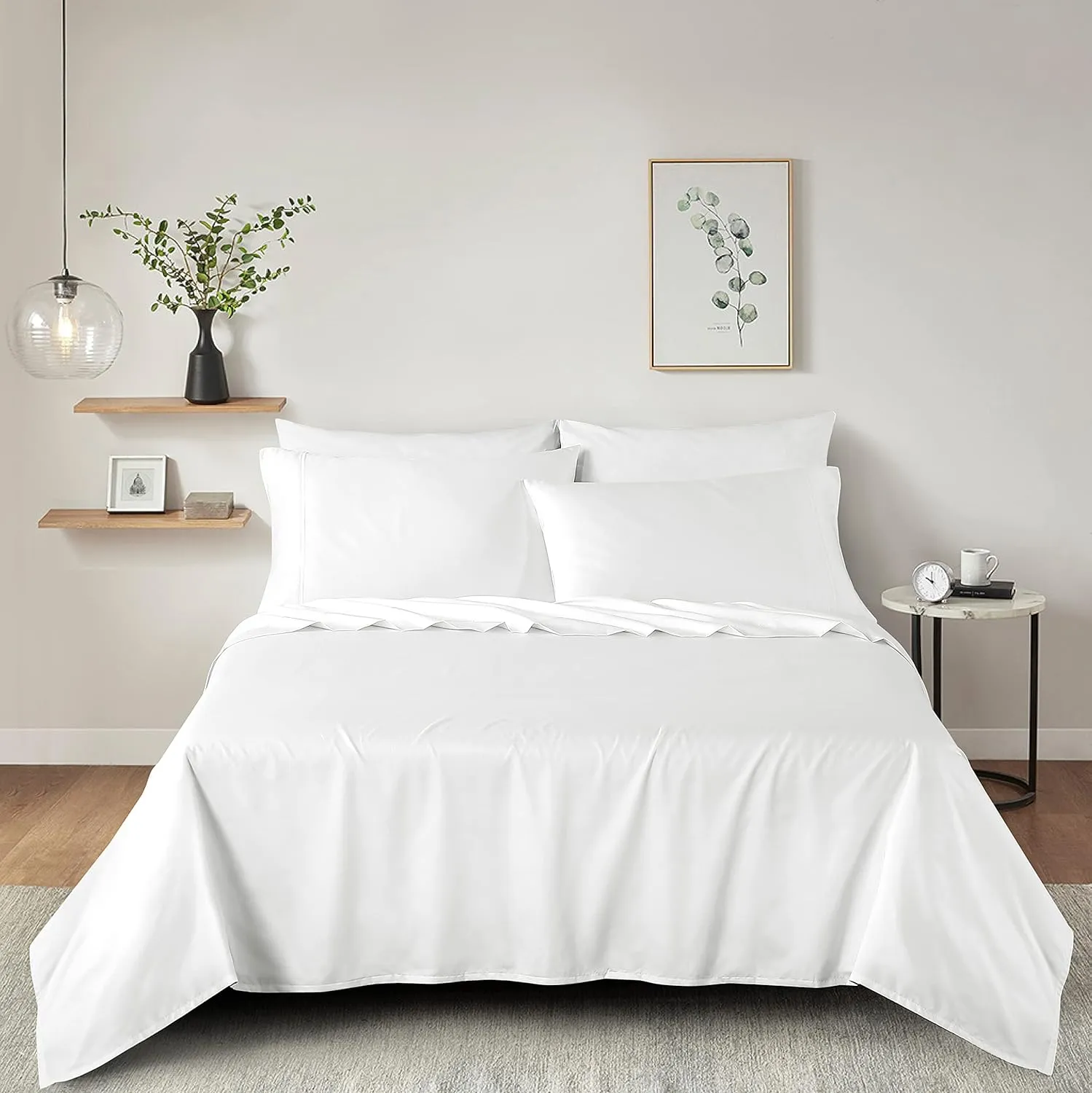 100% Supima Cotton Sheets 600 Thread Count,Bed Sheet Set King Size Sheets 4 Pieces,Soft & Silk Sateen Weave, Fits Mattress Up to 18",Deep Pocket, Breathable & Fade Resistant(White,King)