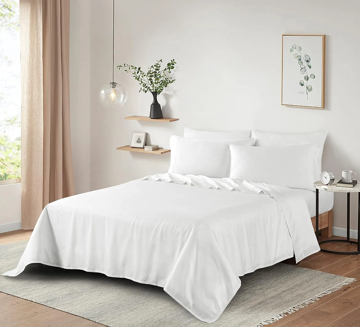 100% Supima Cotton Sheets 600 Thread Count,Bed Sheet Set King Size Sheets 4 Pieces,Soft & Silk Sateen Weave, Fits Mattress Up to 18",Deep Pocket, Breathable & Fade Resistant(White,King)
