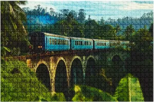 1000 Piece Puzzle Train Passing Arch Bridge 20" x 30" Countdown Indoor Activities Difficult Jigsaw Puzzle Set for Adults, Children - Educational Toys Gift