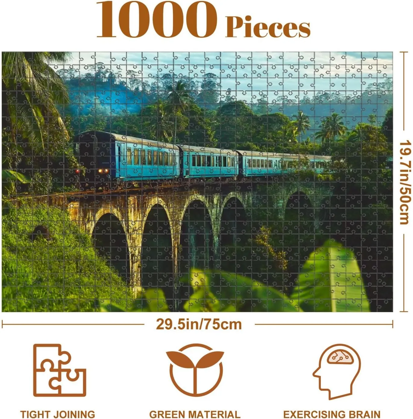 1000 Piece Puzzle Train Passing Arch Bridge 20" x 30" Countdown Indoor Activities Difficult Jigsaw Puzzle Set for Adults, Children - Educational Toys Gift