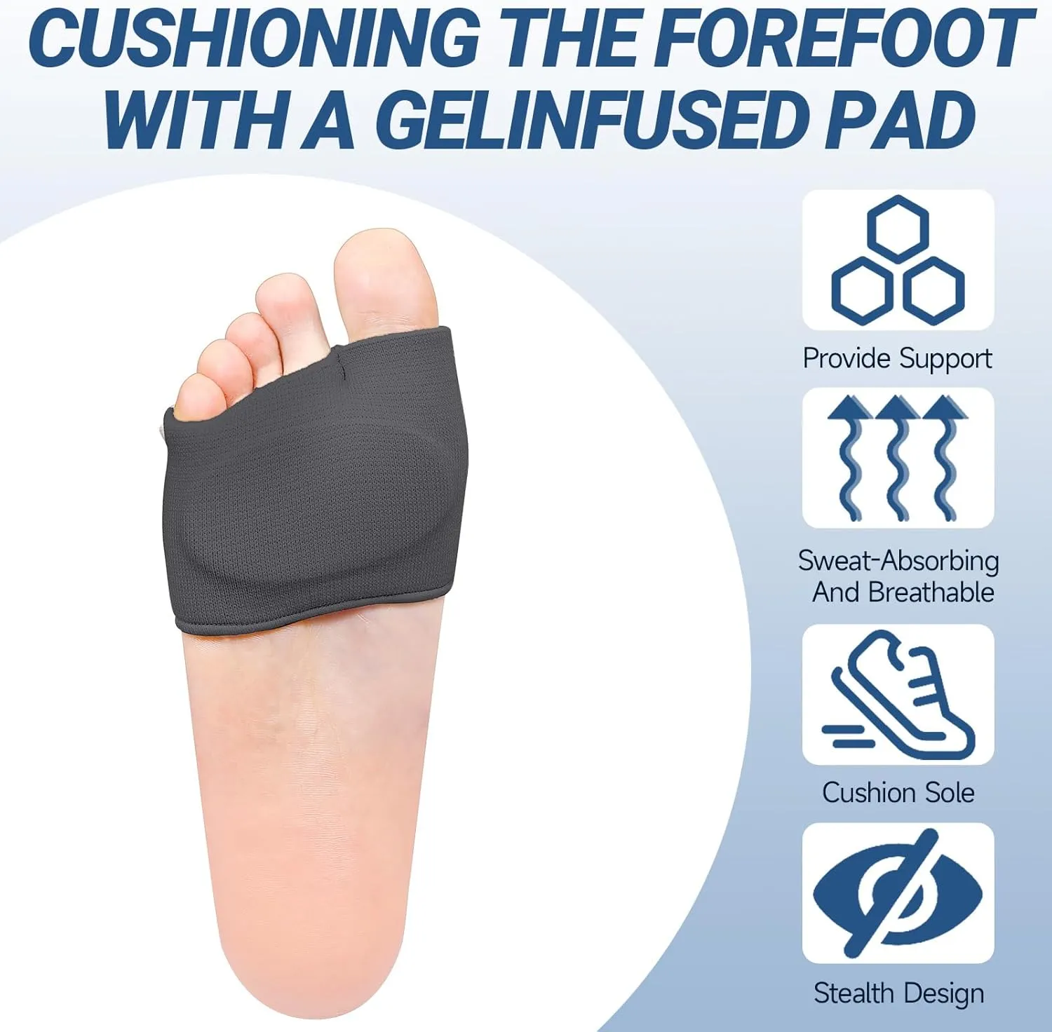2 Pairs Metatarsal Pads with Gel Pad for Women and Men, Foot Pads for Ball Pain Relief, Morton's Neuroma, Metatarsalgia Support