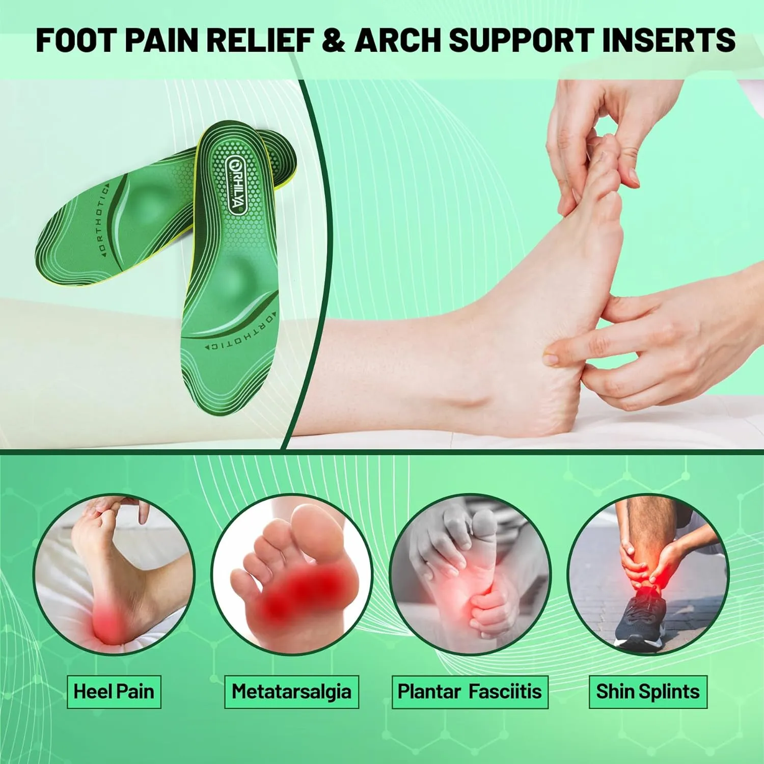 220lbs  High Arch Support Insert Plantar Fasciitis Relief Metatarsal Pain Orthotic Insole for Men & Women Standing All Day, Flat Feet Heel Comfort Work Boot Shoe Inserts,270MM Size 8