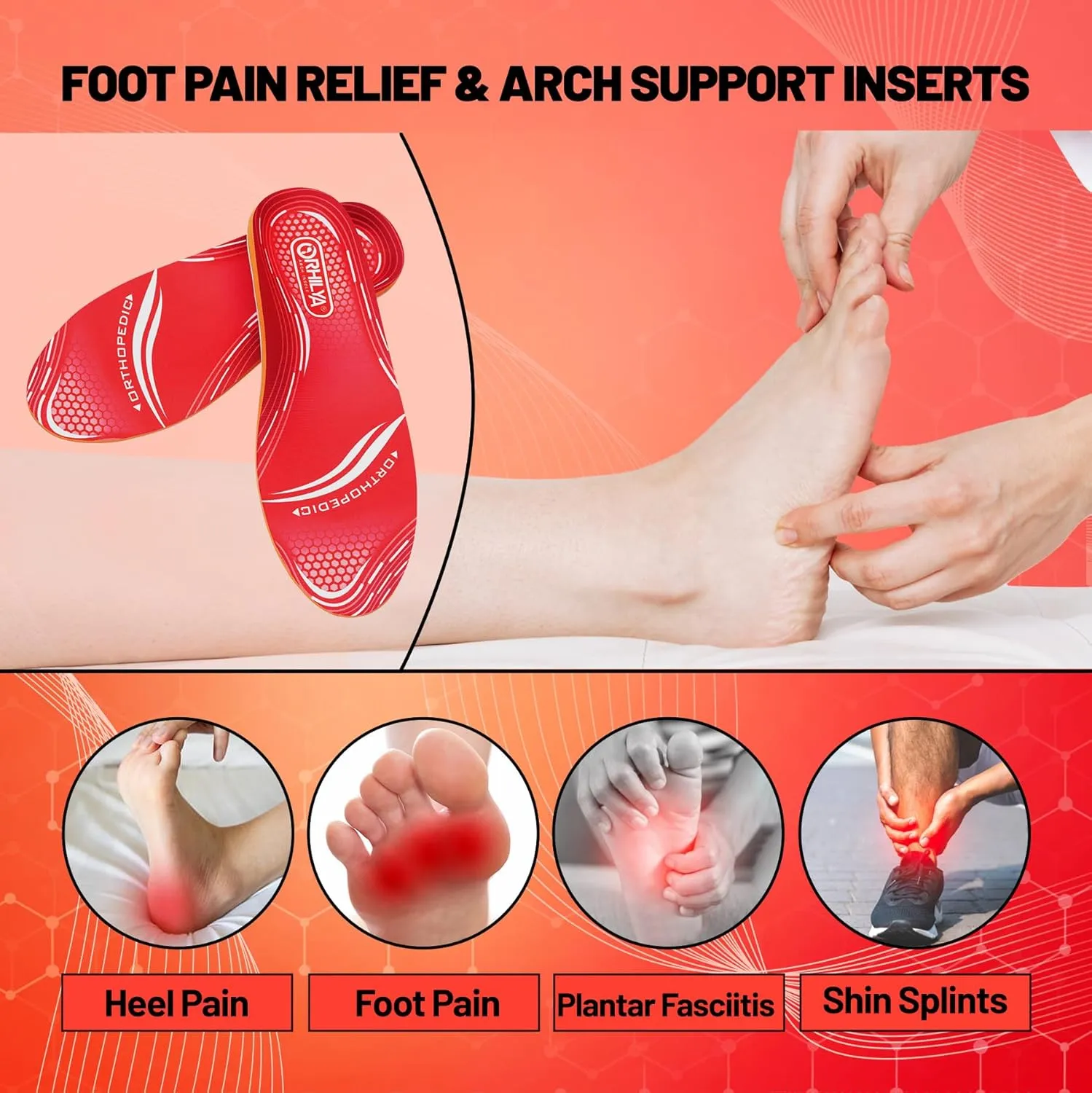 220lbs  Plantar Fasciitis Relief Foot Pain Arch Support Insert Orthotics Insole, Women Men Shoe Inserts Standing All Day, Comfort Cushion Work Boot Insole Flat Feet Heel Spur Size 12, 305MM