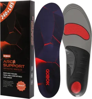 240 Ibs Plantar Fasciitis Insoles,High Arch Support Inserts for Men Women,Heavy Duty Support for Orthotics Inserts,Flat Feet Insoles,Pain Relief,Trim to Fit Shoes for Work Boots (Black, M)