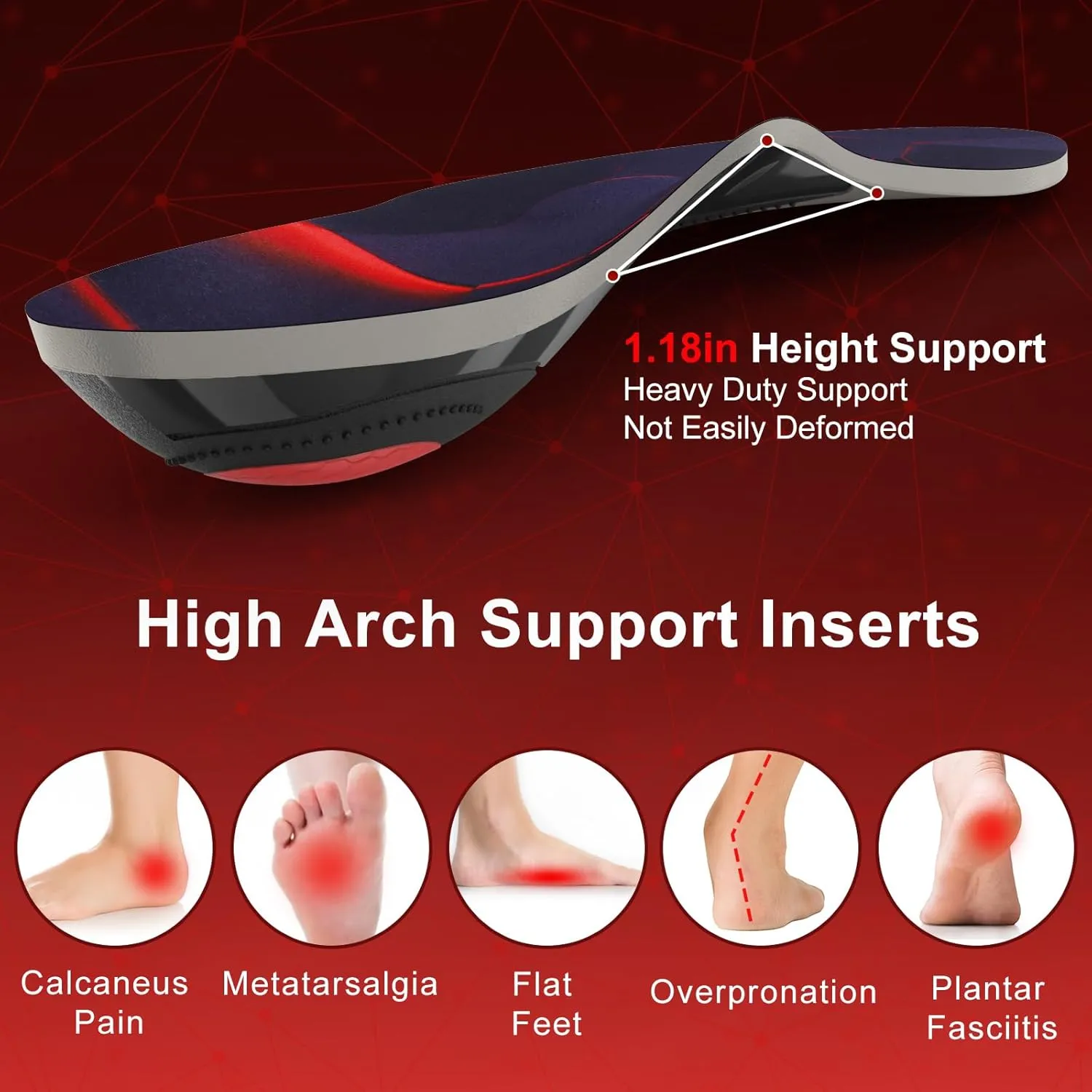 240 Ibs Plantar Fasciitis Insoles,High Arch Support Inserts for Men Women,Heavy Duty Support for Orthotics Inserts,Flat Feet Insoles,Pain Relief,Trim to Fit Shoes for Work Boots (Black, M)
