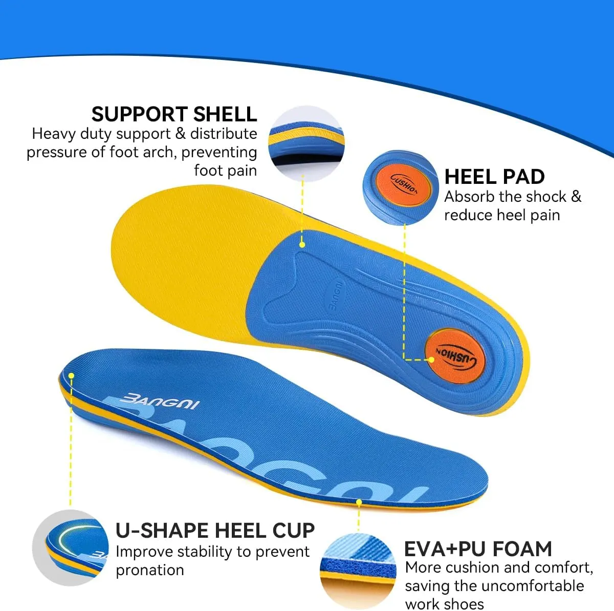 3ANGNI Arch Support Orthotic Insoles for Plantar Fasciitis, 220 lbs Heavy Duty High Arch Flat Feet Orthopedic Inserts, Over-Pronation Foot Pain Insoles for Work Boot Standing All-Day Men Women