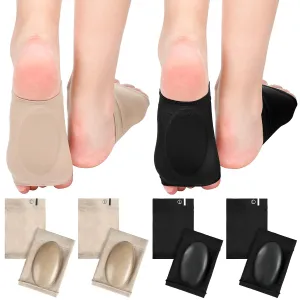 4 Pairs Compression Arch Support Sleeves with Gel Pad Inside Metatarsal Compression Arch Support Brace Cushioned Gel Foot Sleeves for Women Men Flat Foot Pain Relief (Black and Beige)