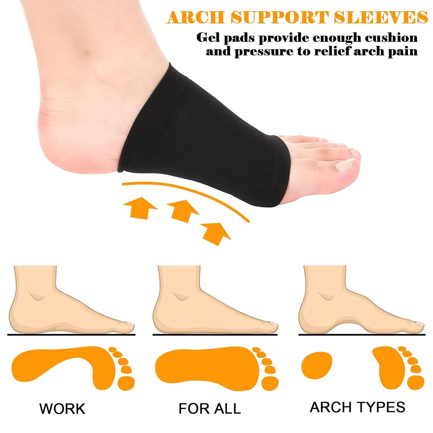 4 Pairs Compression Arch Support Sleeves with Gel Pad Inside Metatarsal Compression Arch Support Brace Cushioned Gel Foot Sleeves for Women Men Flat Foot Pain Relief (Black and Beige)