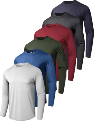 6 Pack Men's Quick Dry Long Sleeve Shirts UPF 50  UV Sun Protection SPF Shirt Moisture Wicking T-Shirt for Casual Workout
