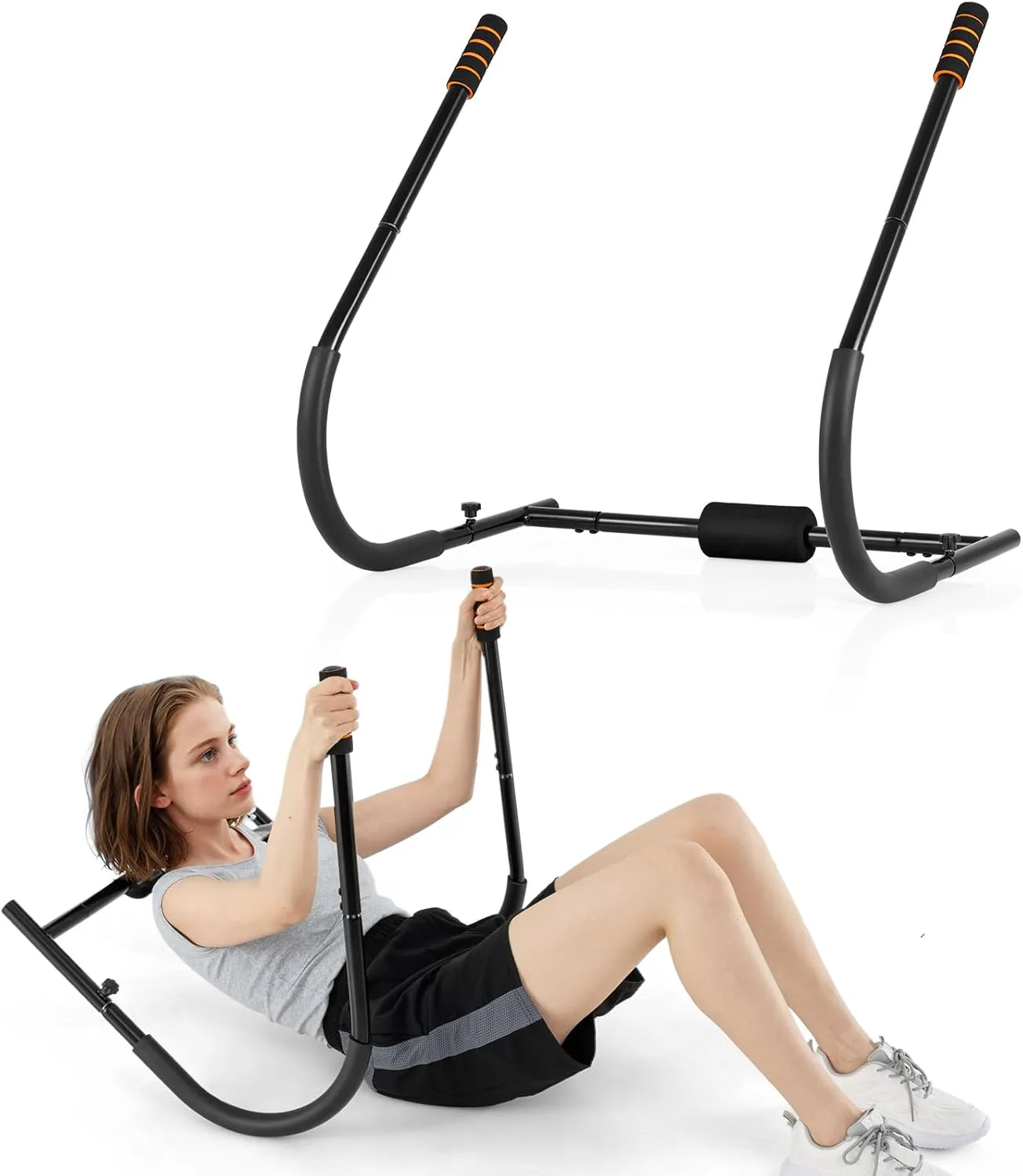 Ab Trainer Machine, Compact Ab Cruncher with Padded Neck Support & Anti-Slip Handles, Stomach Workout Assistant, Multifunctional 330 lbs Sit Up Exercise Equipment for Home Gym System