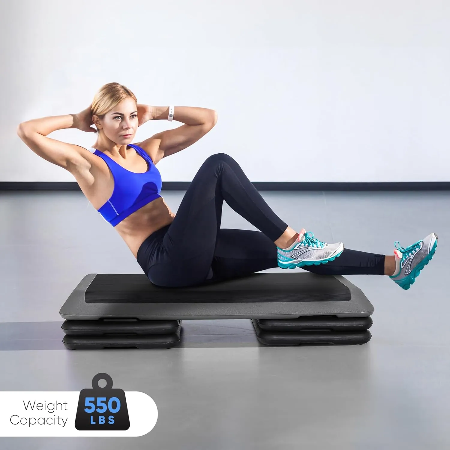 Adjustable Workout Aerobic Stepper, Exercise Step Platform Trainer with 4 Risers,Non-Slip Surface for Home Gym Workout Training