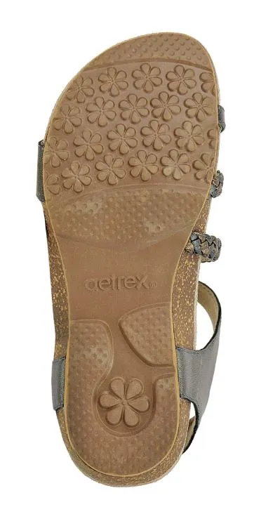 Aetrex Gunmetal Jillian Braided Quarter Strap Womens Sandals SC465