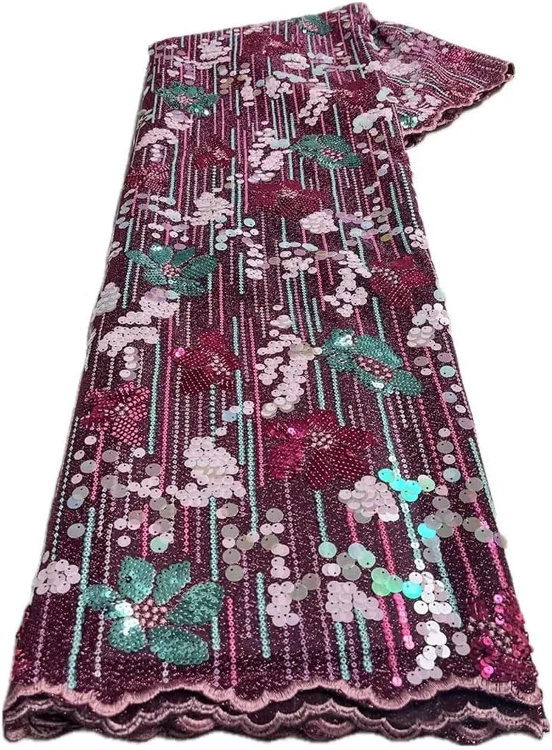 African Organza Lace Textured Mesh Tulle French Net Fabric with Sequins Glitters Occasional Wear Garment