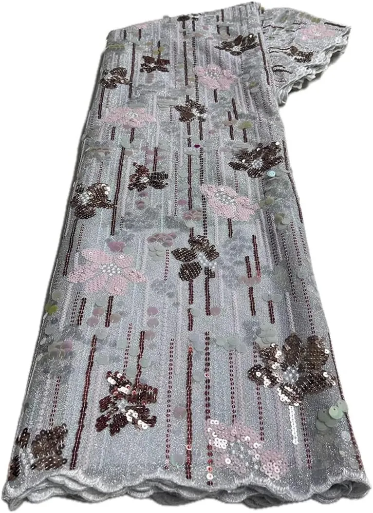 African Organza Lace Textured Mesh Tulle French Net Fabric with Sequins Glitters Occasional Wear Garment