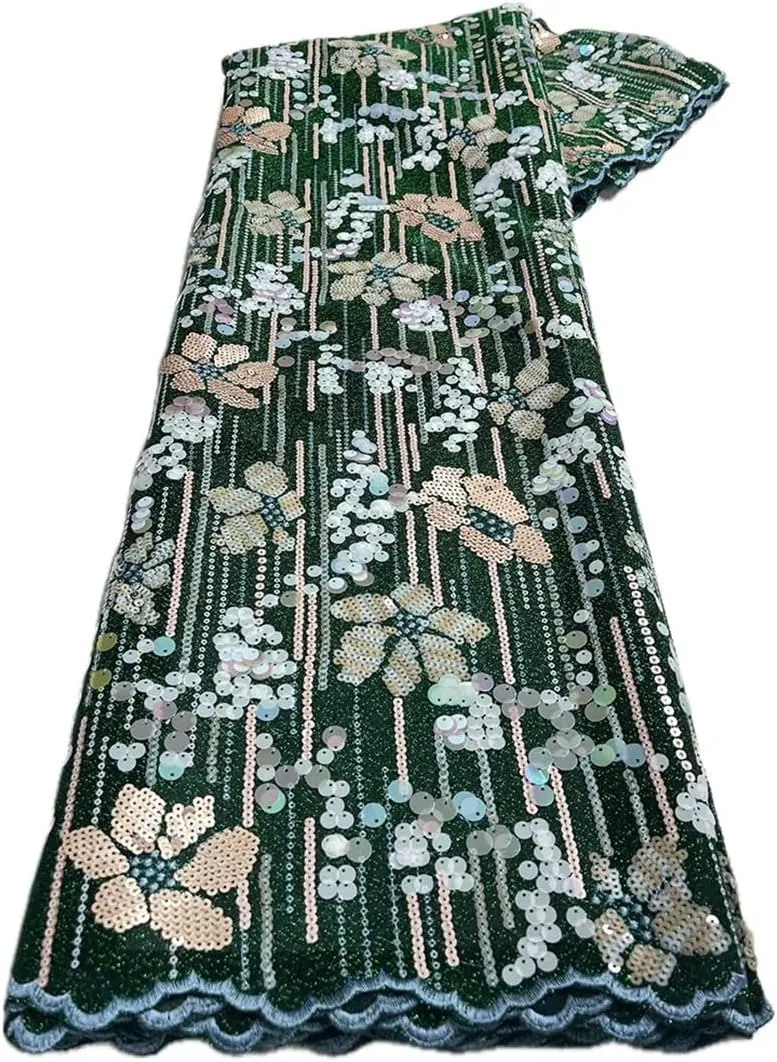 African Organza Lace Textured Mesh Tulle French Net Fabric with Sequins Glitters Occasional Wear Garment