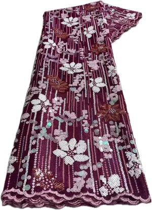 African Organza Lace Textured Mesh Tulle French Net Fabric with Sequins Glitters Occasional Wear Garment