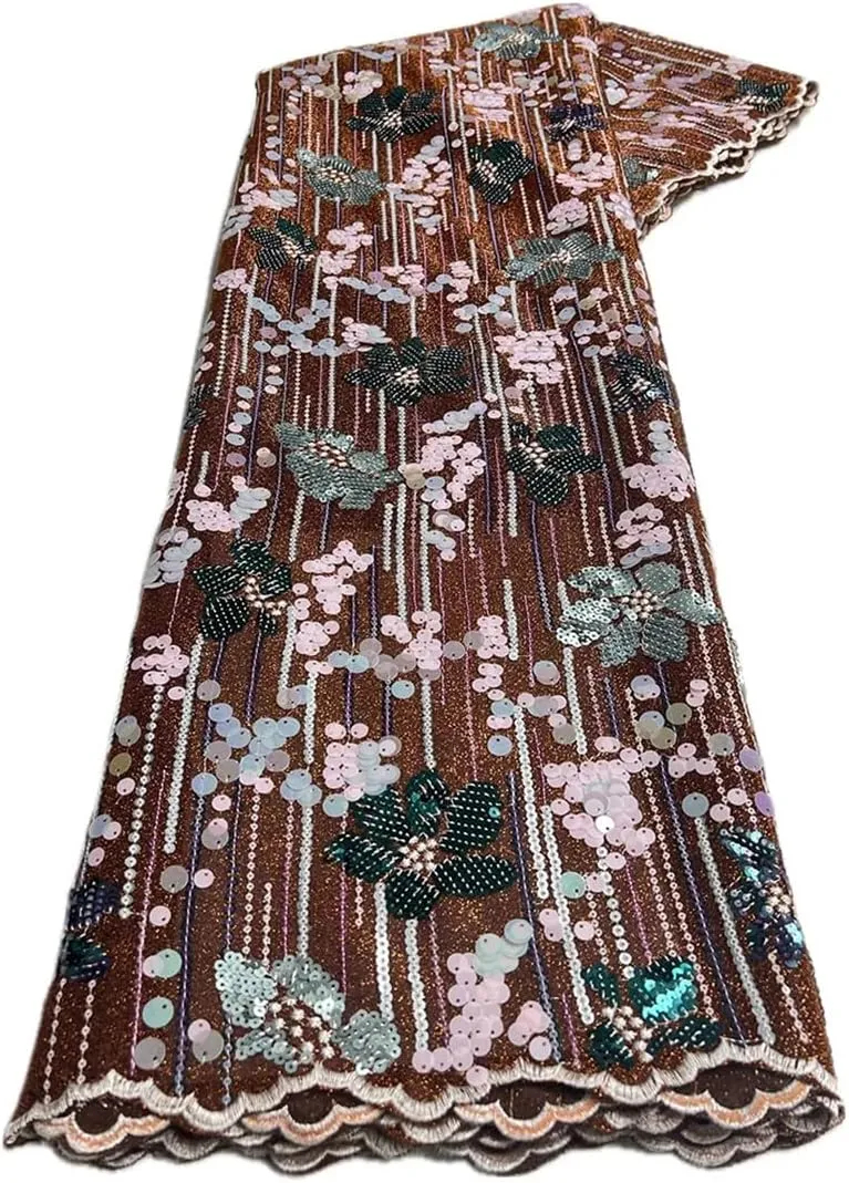 African Organza Lace Textured Mesh Tulle French Net Fabric with Sequins Glitters Occasional Wear Garment