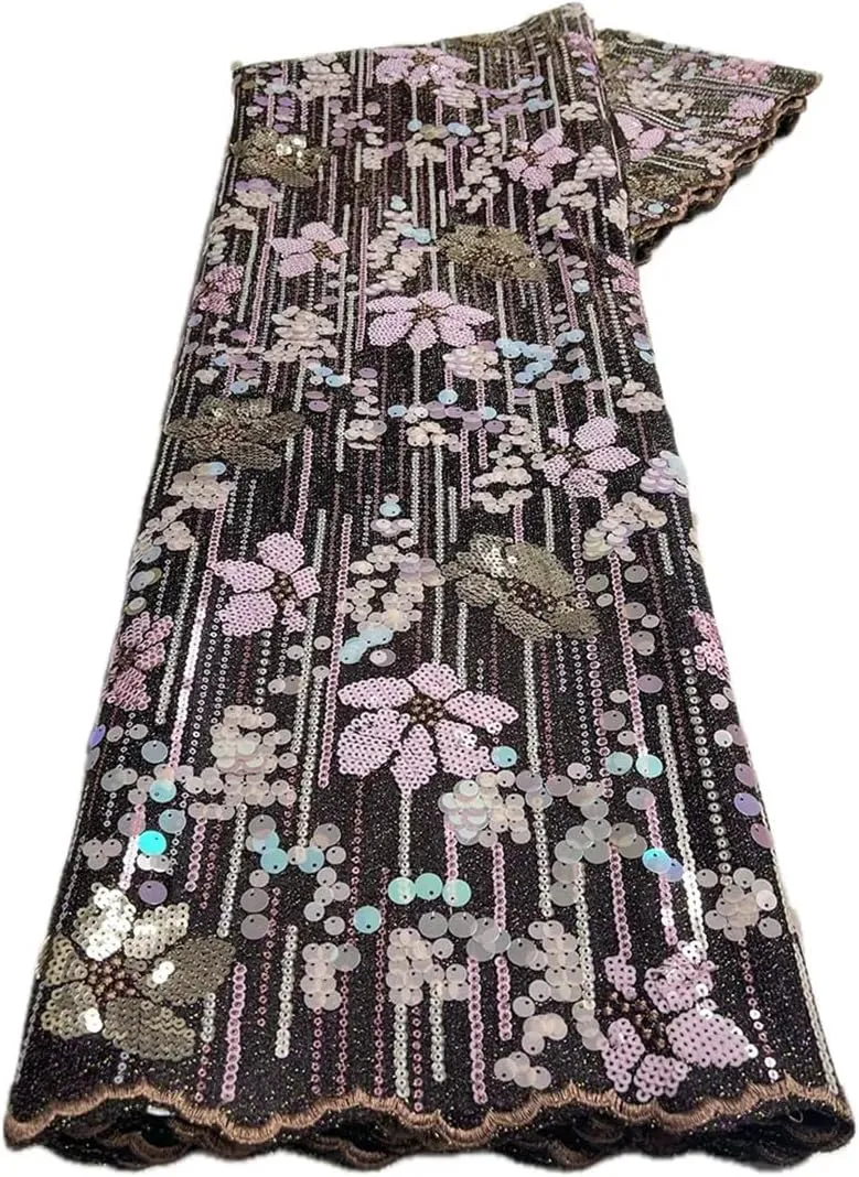 African Organza Lace Textured Mesh Tulle French Net Fabric with Sequins Glitters Occasional Wear Garment