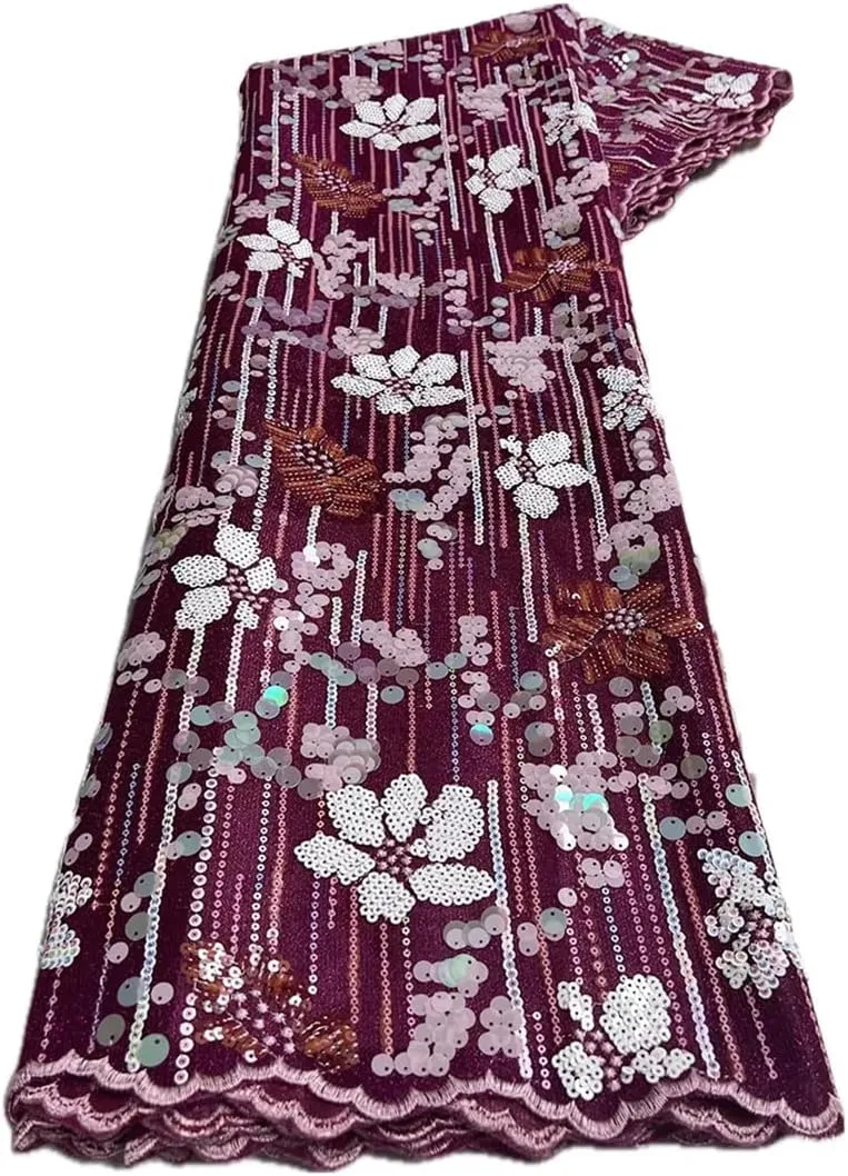 African Organza Lace Textured Mesh Tulle French Net Fabric with Sequins Glitters Occasional Wear Garment