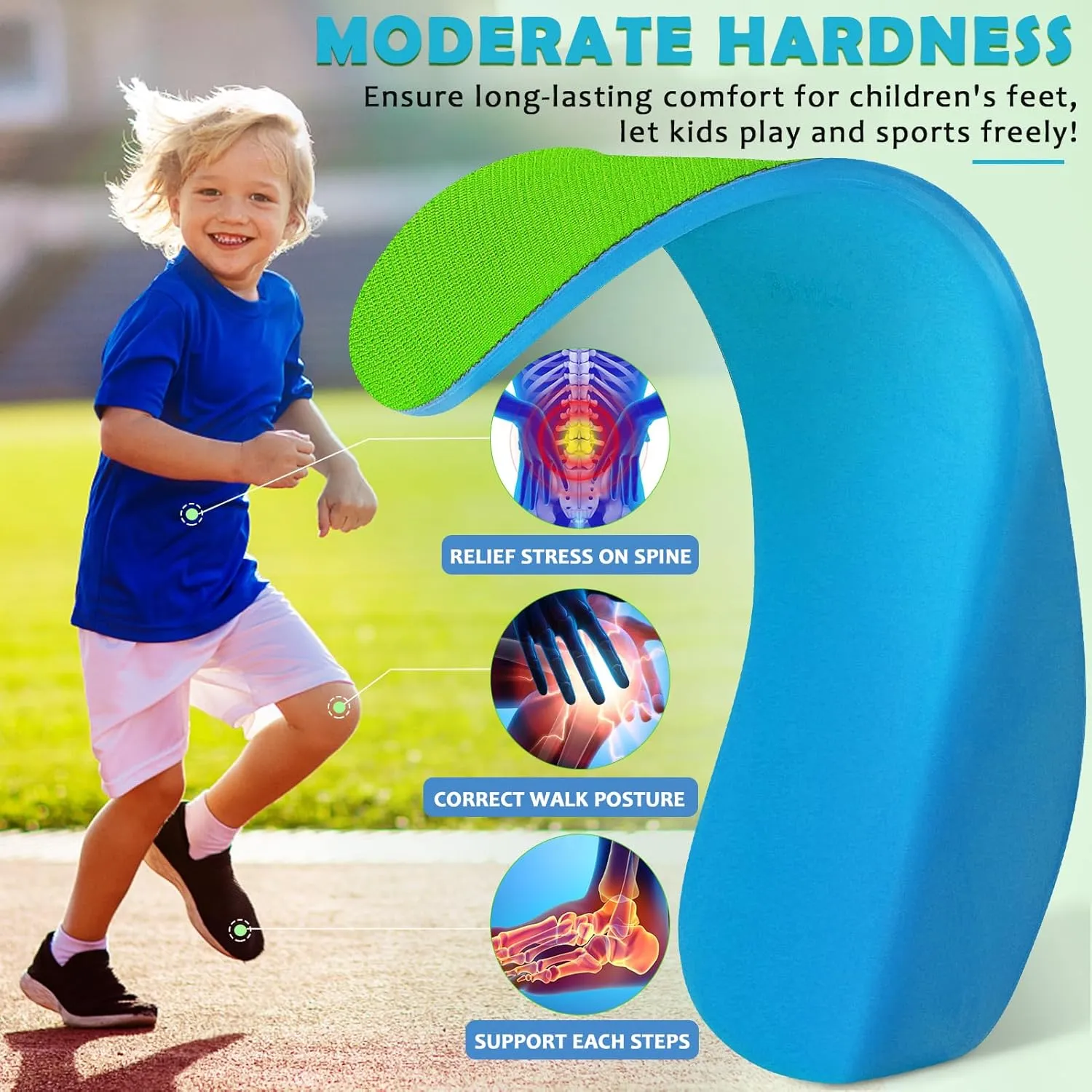 Ailaka Kids Orthotic Arch Support Insoles, PU Foam Cushioning Arch Support Shoe Insert for Overpronation Children Toddlers Flat feet, Plantar Fasciitis(7-8.5 M US Toddler)