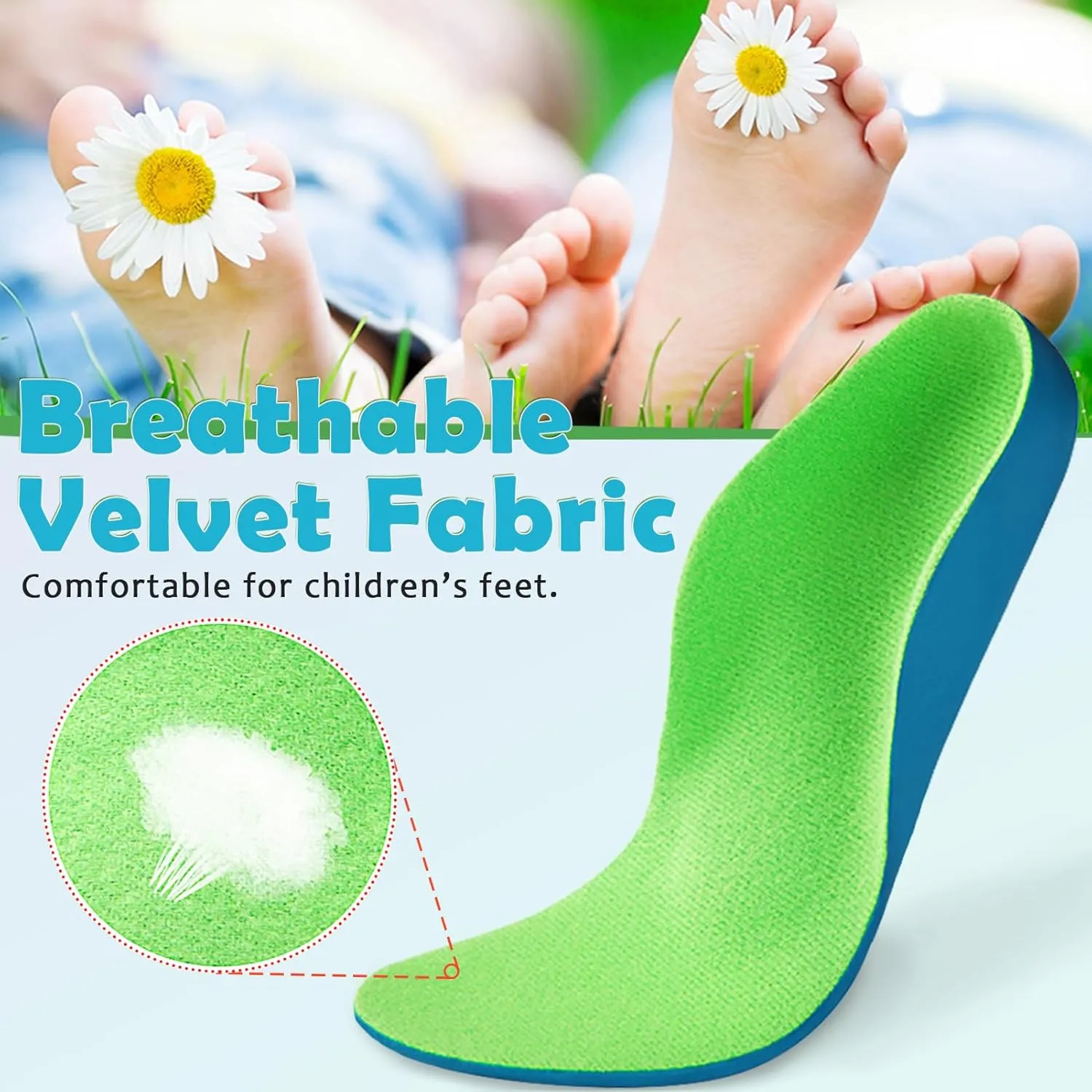 Ailaka Kids Orthotic Arch Support Insoles, PU Foam Cushioning Arch Support Shoe Insert for Overpronation Children Toddlers Flat feet, Plantar Fasciitis(7-8.5 M US Toddler)