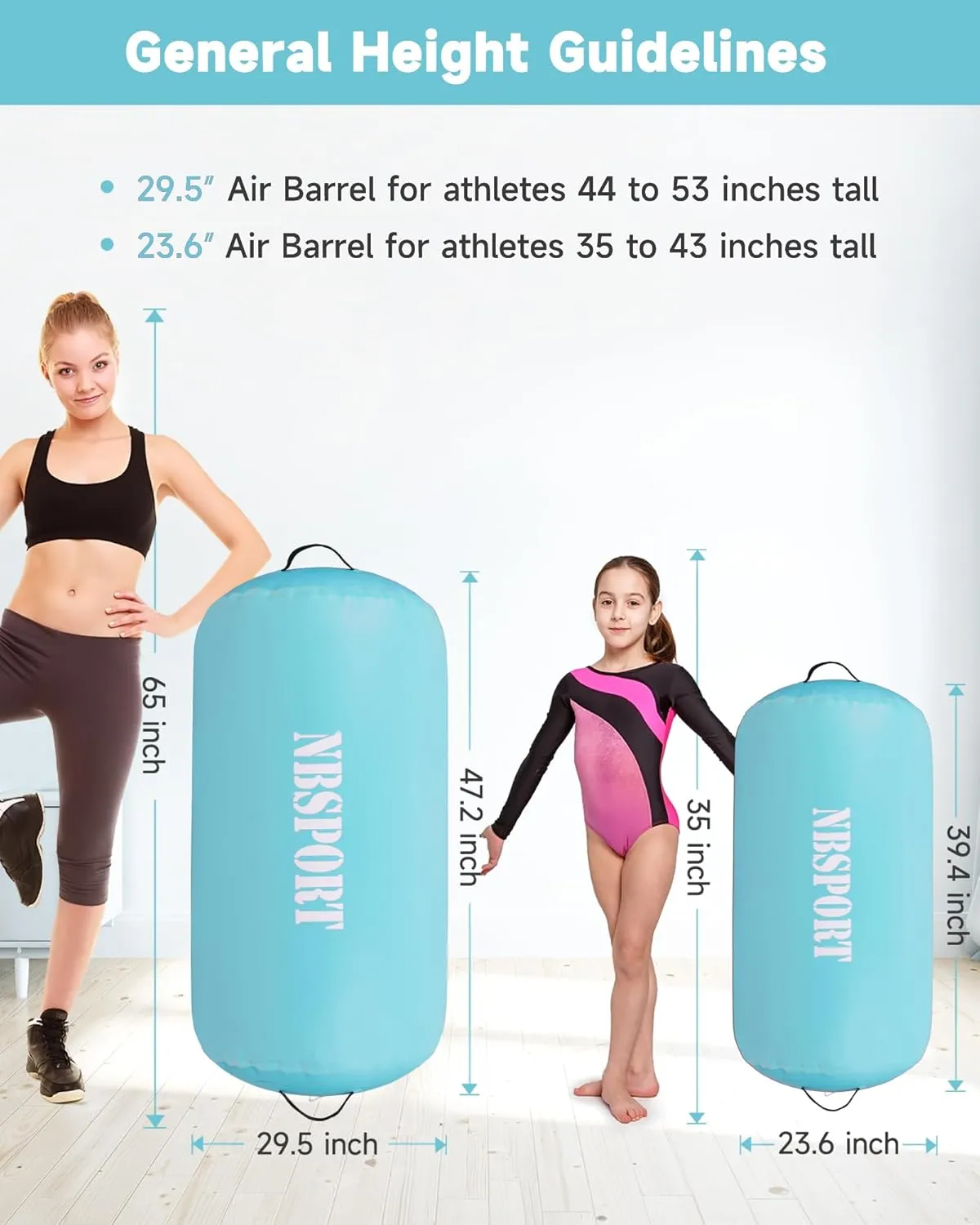 Air Barrel - Air Roller Gymnastics Barrel for Back Handspring Trainer, Air Track Tumble Mat with Pump for Gym Training/Yoga Balance Exercise/Cheerleading/Home and Outdoor Use
