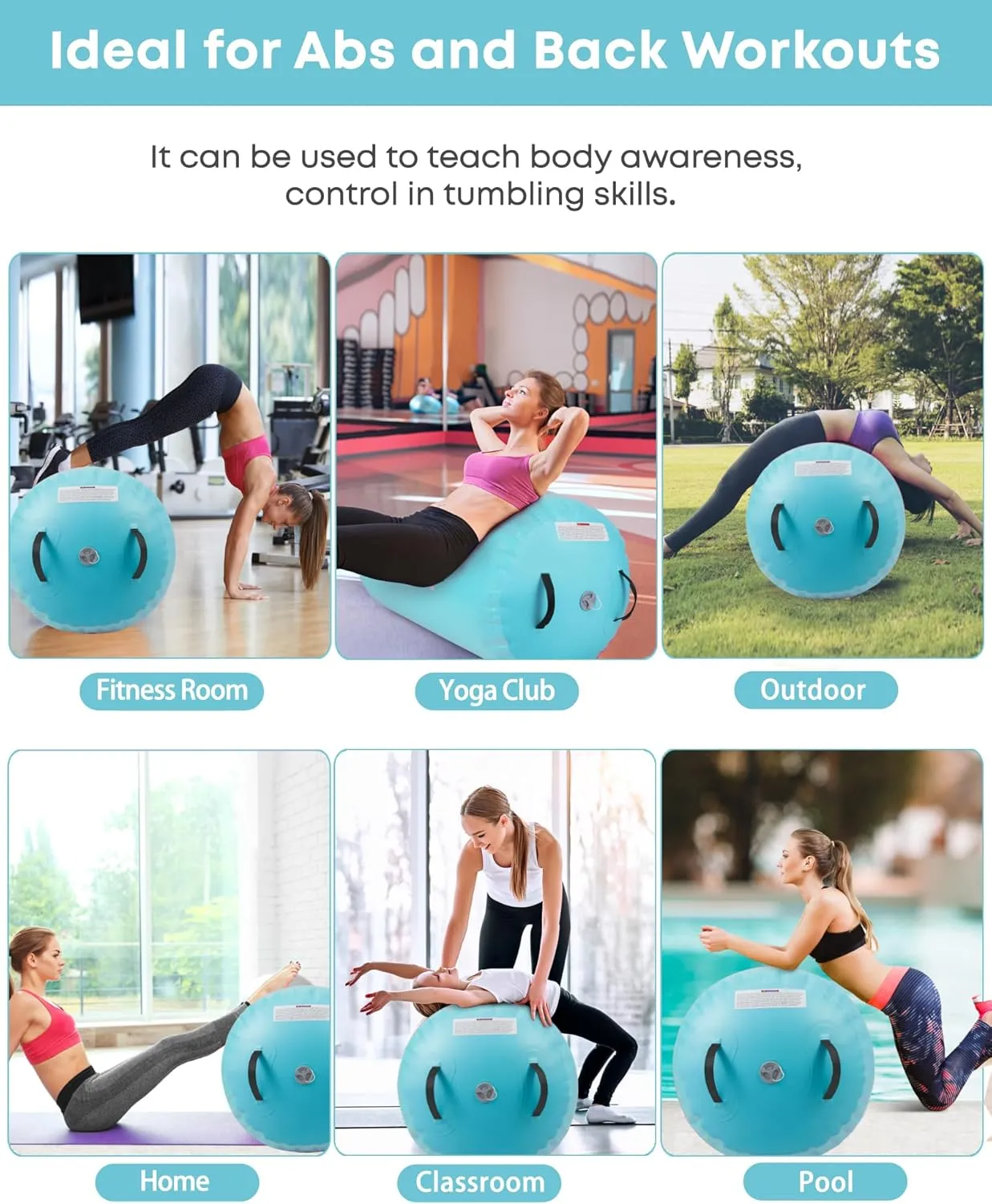 Air Barrel - Air Roller Gymnastics Barrel for Back Handspring Trainer, Air Track Tumble Mat with Pump for Gym Training/Yoga Balance Exercise/Cheerleading/Home and Outdoor Use