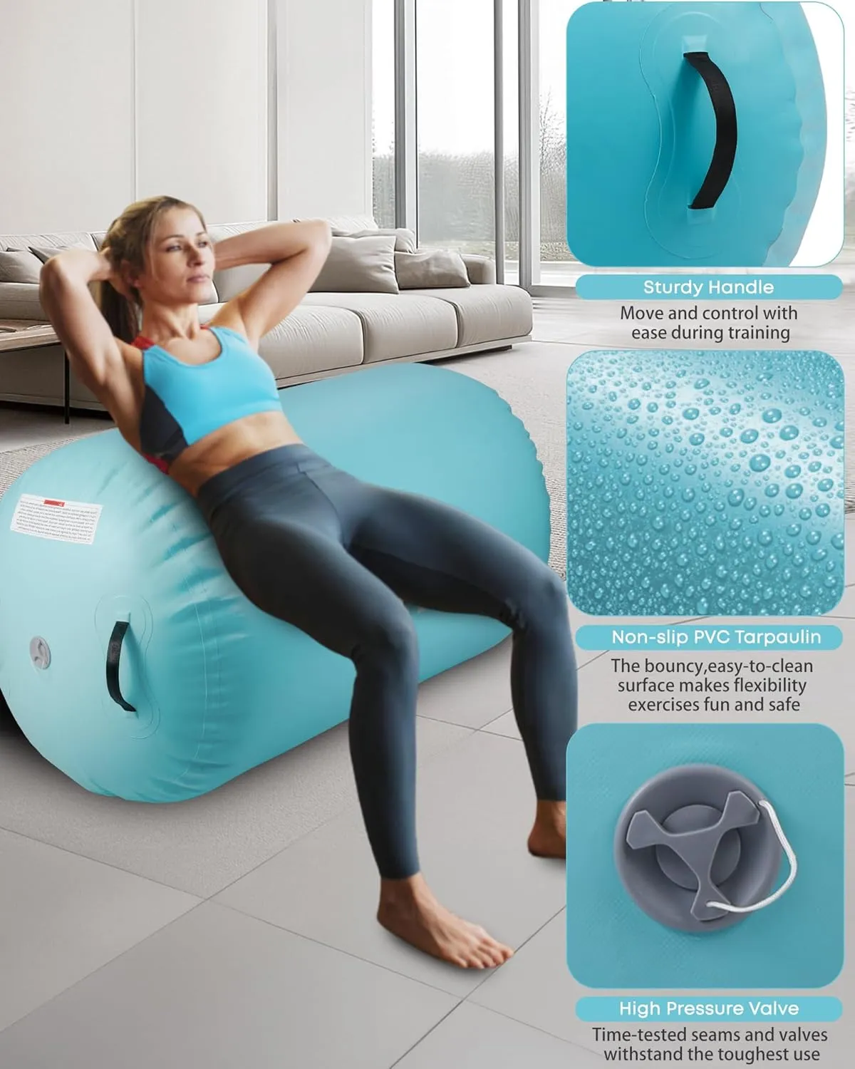 Air Barrel - Air Roller Gymnastics Barrel for Back Handspring Trainer, Air Track Tumble Mat with Pump for Gym Training/Yoga Balance Exercise/Cheerleading/Home and Outdoor Use