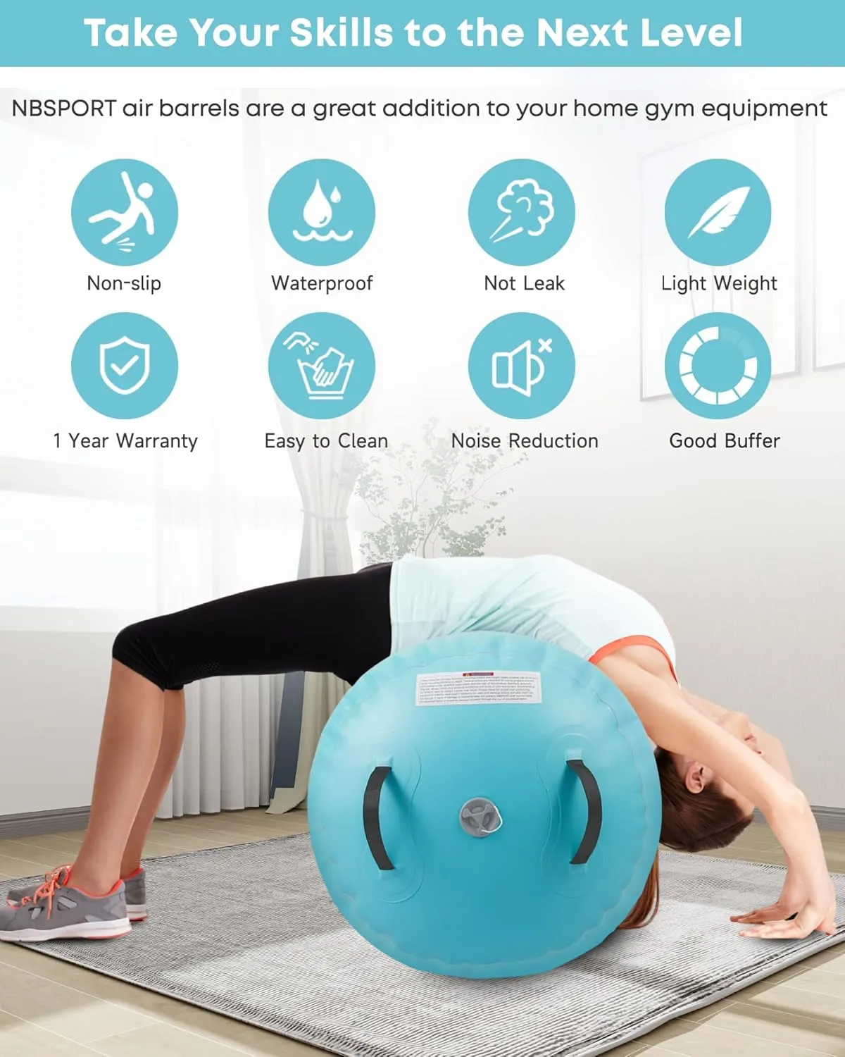 Air Barrel - Air Roller Gymnastics Barrel for Back Handspring Trainer, Air Track Tumble Mat with Pump for Gym Training/Yoga Balance Exercise/Cheerleading/Home and Outdoor Use