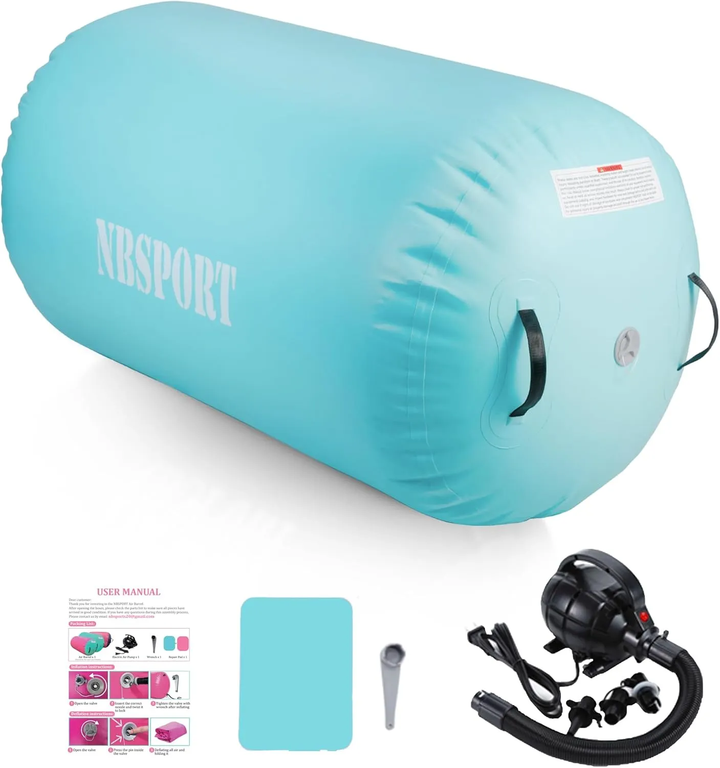 Air Barrel - Air Roller Gymnastics Barrel for Back Handspring Trainer, Air Track Tumble Mat with Pump for Gym Training/Yoga Balance Exercise/Cheerleading/Home and Outdoor Use