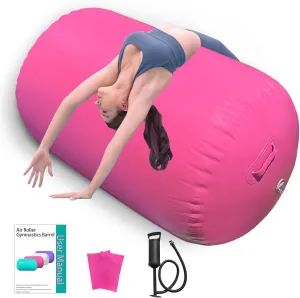 Air Roller Gymnastics Barrel, Air Track Tumbling Mat Equipment Inflatable Barrel Roller Back Handspring Trainer with Manual Pump for Yoga Cheerleading Home Gym Use