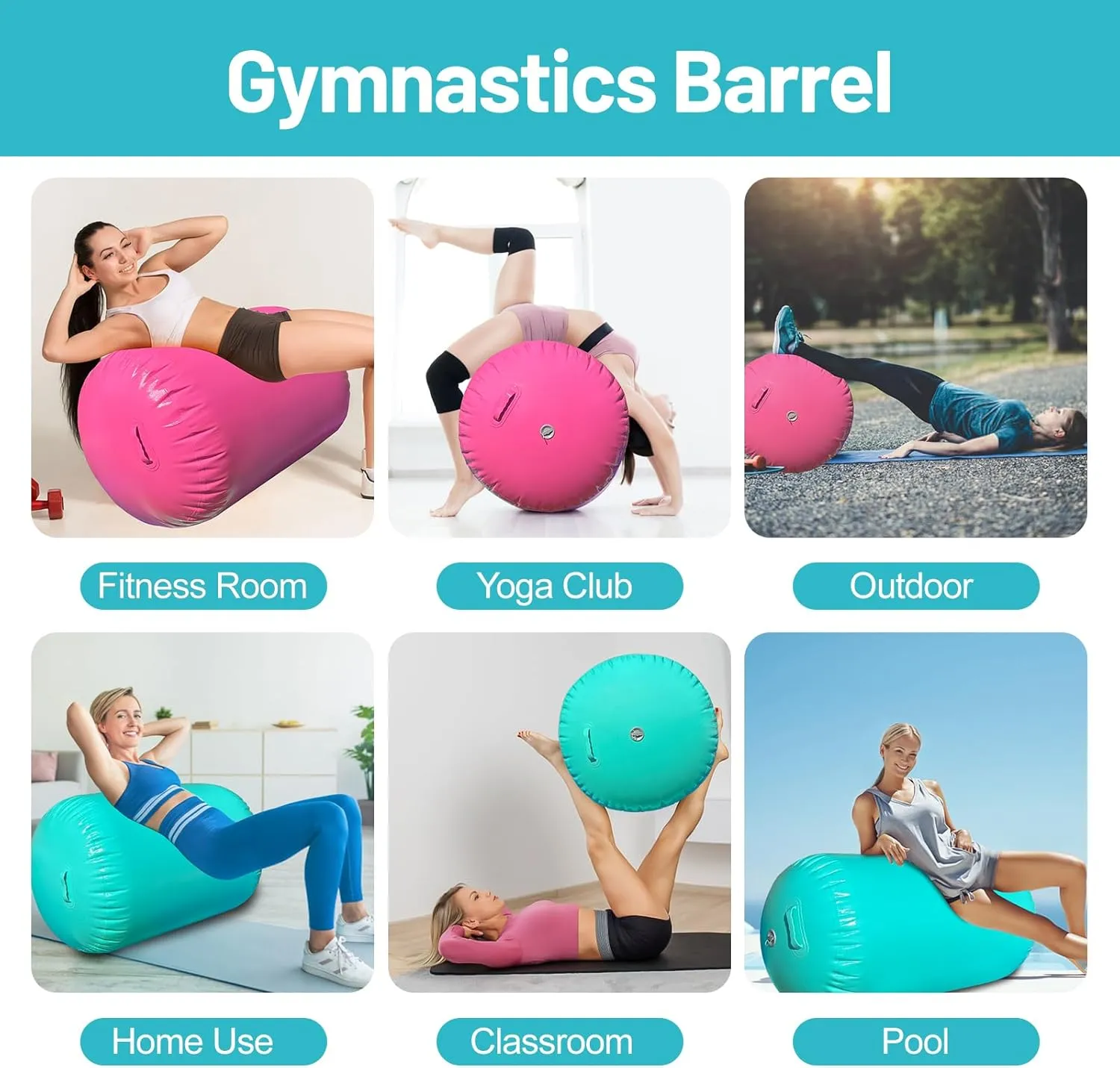 Air Roller Gymnastics Barrel, Air Track Tumbling Mat Equipment Inflatable Barrel Roller Back Handspring Trainer with Manual Pump for Yoga Cheerleading Home Gym Use