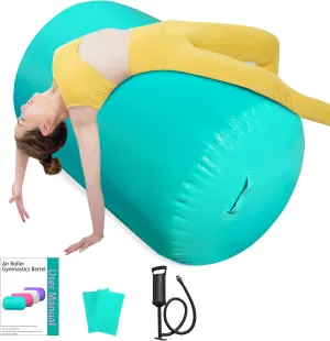 Air Roller Gymnastics Barrel, Air Track Tumbling Mat Equipment Inflatable Barrel Roller Back Handspring Trainer with Manual Pump for Yoga Cheerleading Home Gym Use