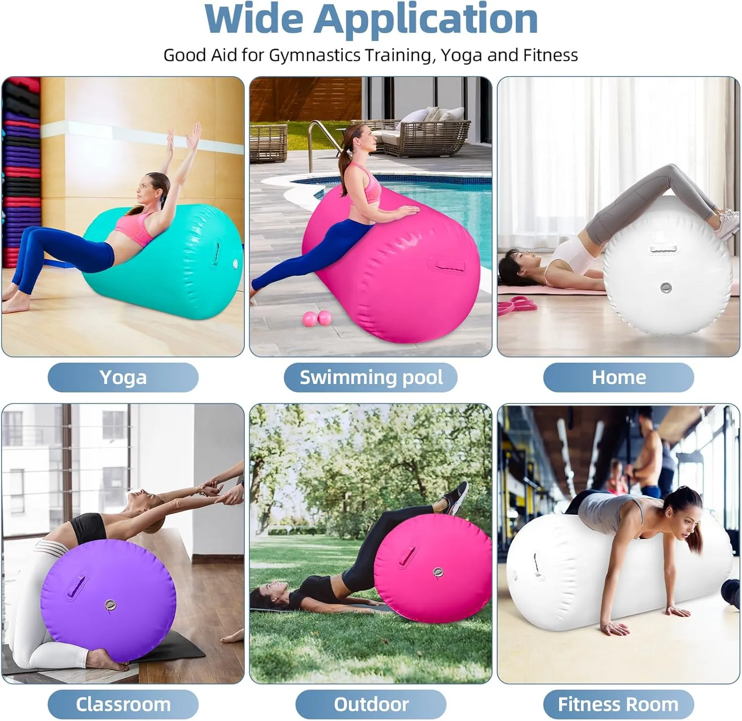 Air Roller Gymnastics Barrel Back Handspring Trainer Air Barrel Gymnastics Air Tumbling Mat for Tumbling Cheerleading Training Yoga Gym with Manual Air Pump Backhandspring