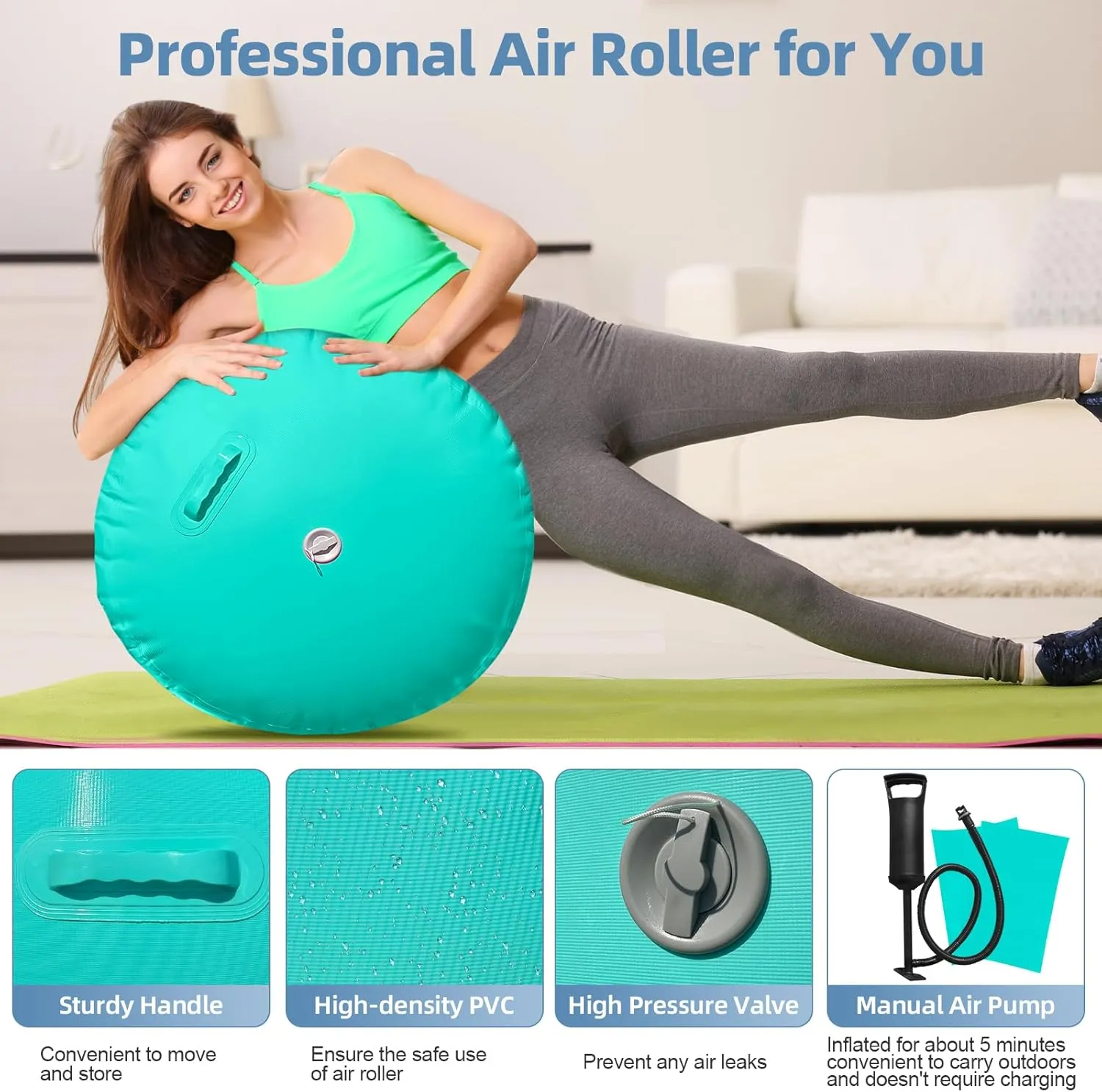Air Roller Gymnastics Barrel Back Handspring Trainer Air Barrel Gymnastics Air Tumbling Mat for Tumbling Cheerleading Training Yoga Gym with Manual Air Pump Backhandspring