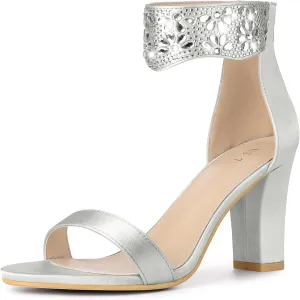 Allegra K Women's Rhinestone Open Toe Ankle Strap Diamond Heels Chunky Sparkly Heels Dress Sandals