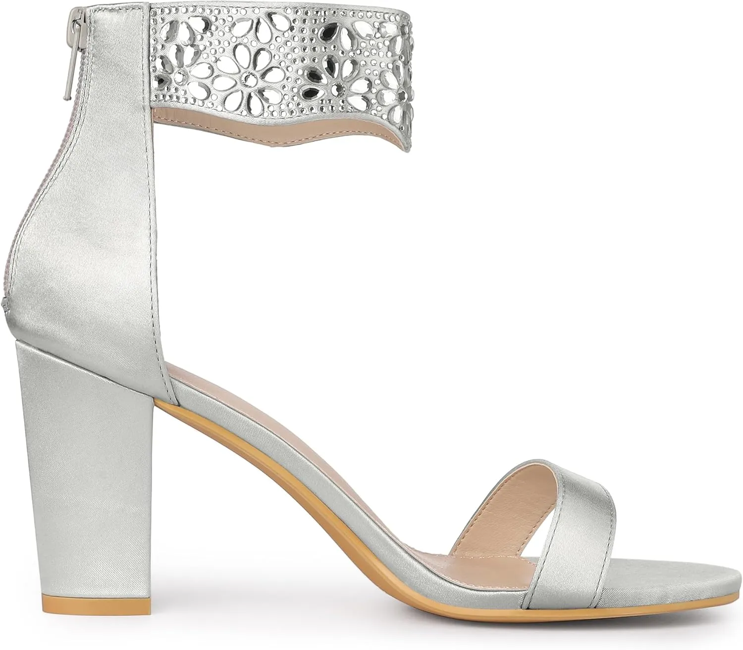 Allegra K Women's Rhinestone Open Toe Ankle Strap Diamond Heels Chunky Sparkly Heels Dress Sandals