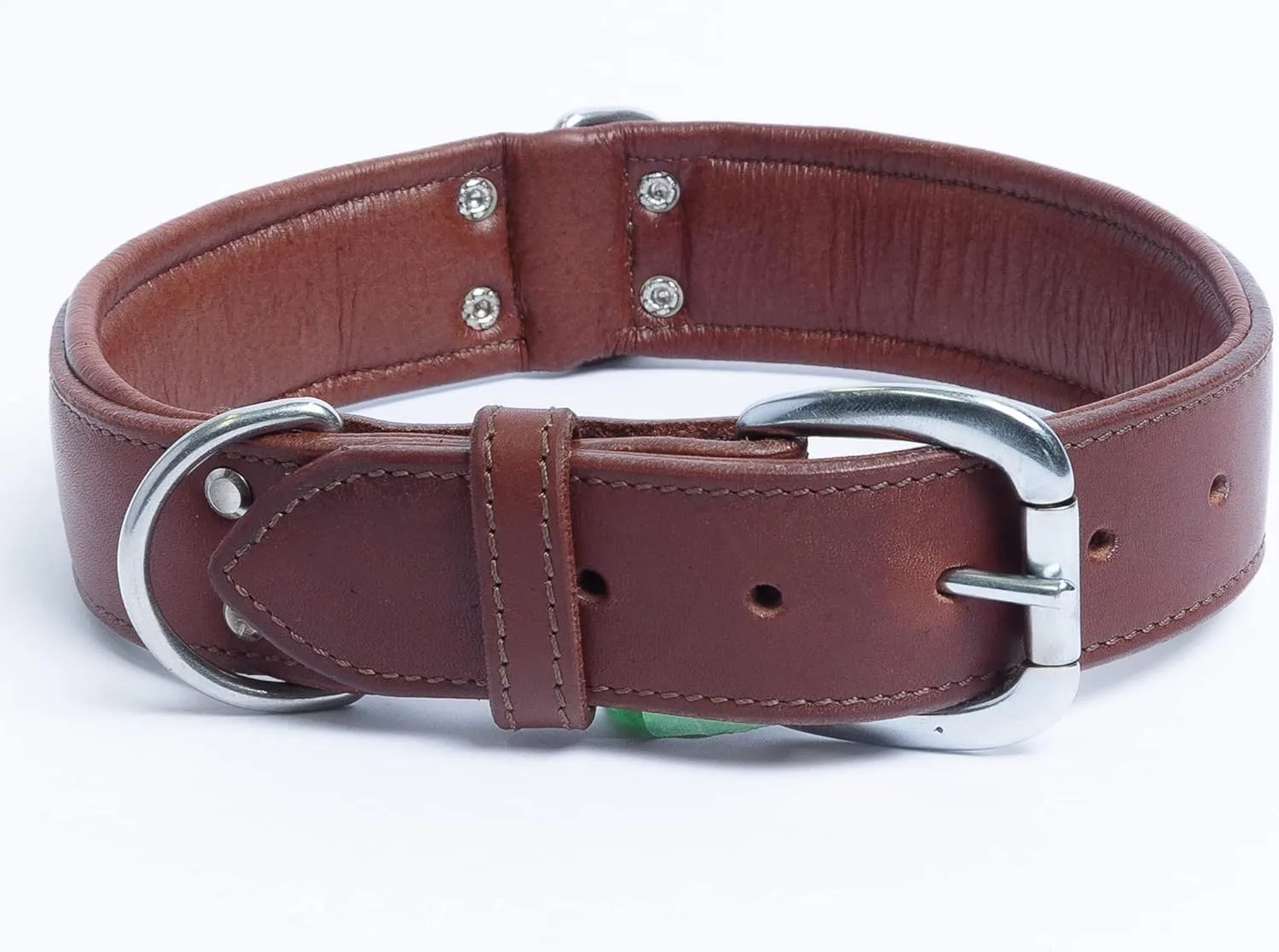 Angel, Dallas Genuine Leather Dog Collar, Brown. Hand Made Western Padded Collar. 100% Argentinean Cowhide. Angel Elite Collection,