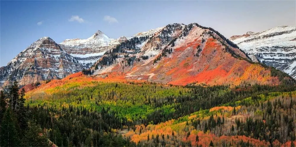 AOFOTO 12x6ft Autumn Panoramic Wasatch Mountains Backdrop Utah Colourful Fall Sunrise Rocky Mountain Ridge Forest Scenery Alpine Background Travel Tour Scenic Photo Studio Props Vinyl