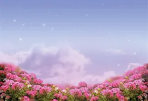 AOFOTO 6x4ft Spring Lilac Backdrop Sea of Pink Flowers Cloudscape Blink Background Field Couples Wedding Trip Photography Natural Scenic Village Photos Artistic Portrait Photoshoot Prop Vinyl