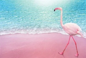 AOFOTO 6x4ft Tropical Seaside Backdrop Pink Flamingo Sea Sandbeach Waves Background Summer Natural Seascape Photo Kids Children Holiday Travel Wedding Vacation Trip Photography Portrait Prop Vinyl
