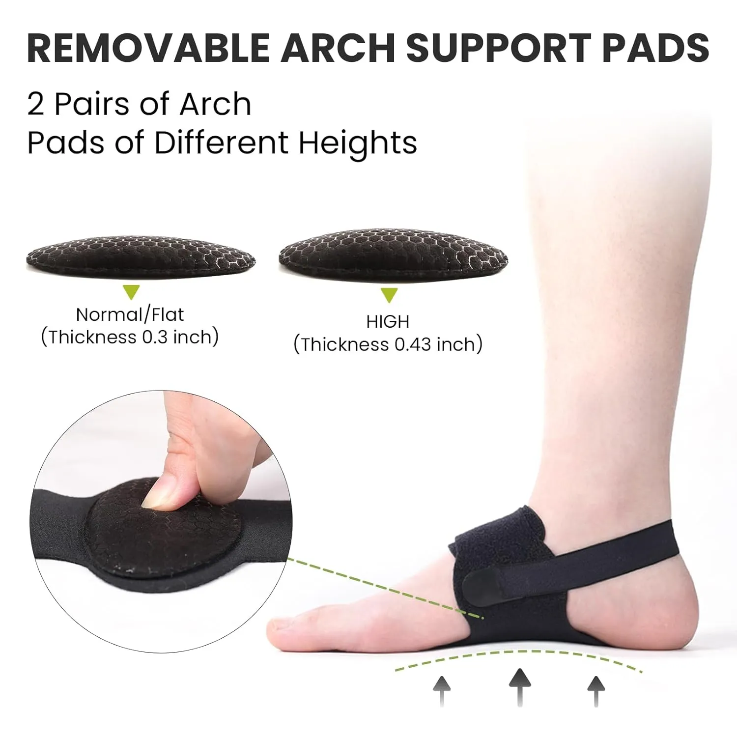 Arch Support Braces for Plantar Fasciitis - Bukihome Upgraded Adjustable Bands & Arch Pads - Non-Slip Barefoot Arch Support t Inserts for Women - Gel Pads for Flat Feet High & Fallen Archs - Black