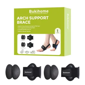 Arch Support Braces for Plantar Fasciitis - Bukihome Upgraded Adjustable Bands & Arch Pads - Non-Slip Barefoot Arch Support t Inserts for Women - Gel Pads for Flat Feet High & Fallen Archs - Black