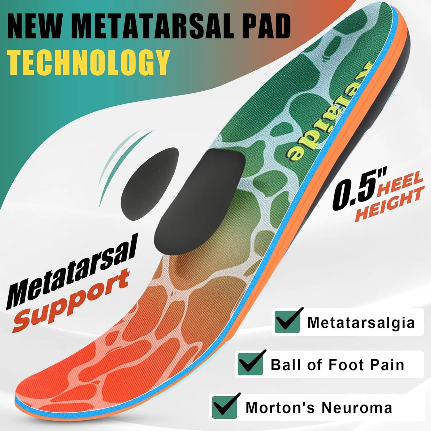 Arch Support Metatarsalgia Insoles with Metatarsal Pads for Men and Women - Ball of Foot Pain Relief Orthotics - Morton's Neuroma Pain Relief Insoles - Shoe Inserts for Plantar Fasciitis, Flat Feet