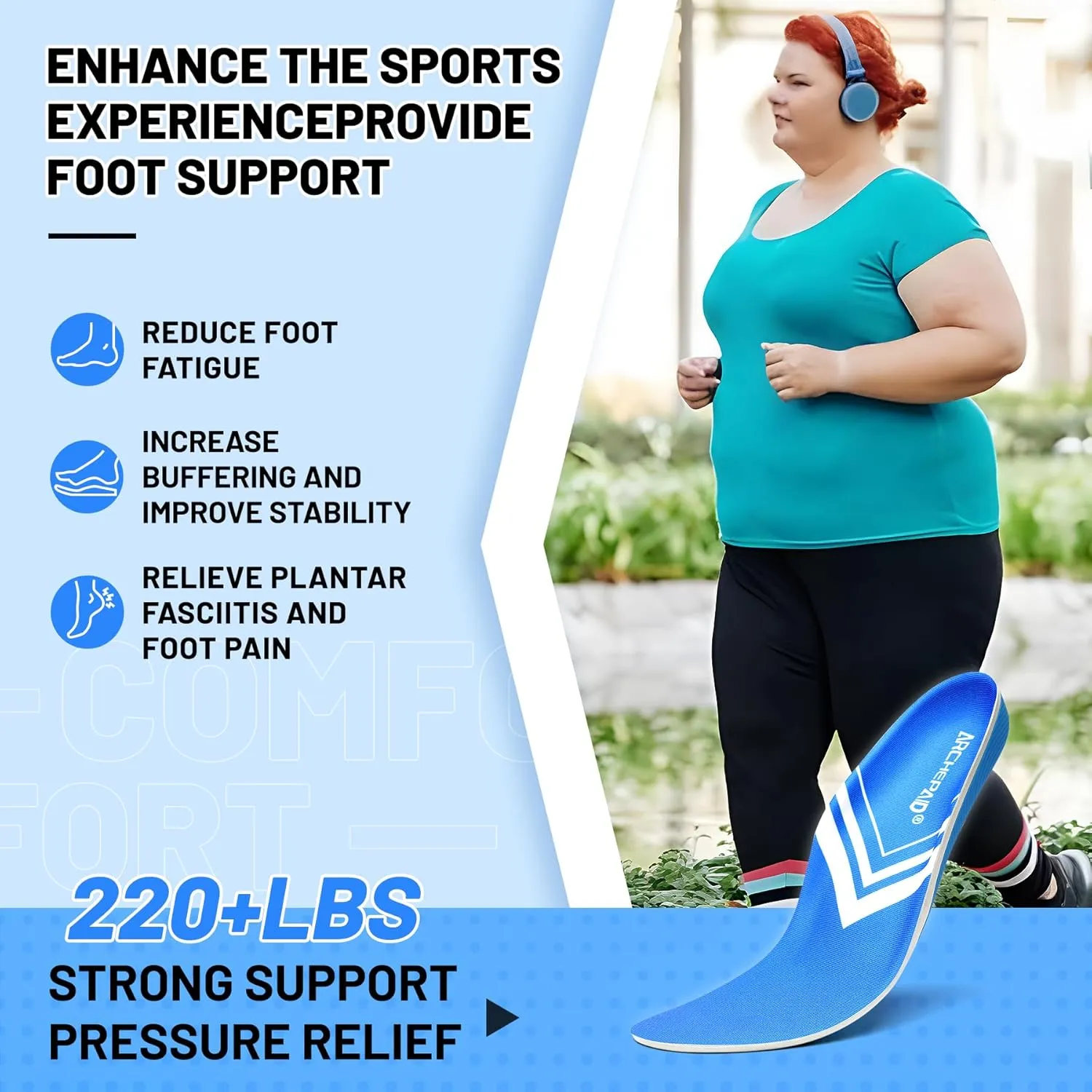 Arch Support Orthotics Insole Plantar Fasciitis Relief Flat Feet para Heel Pain overpronation Inserts Men Women 220  lbs Walk Standing All Day Work Boot Shoe Insoles (Men 6-6 1/2 | Women 8-8 1/2)