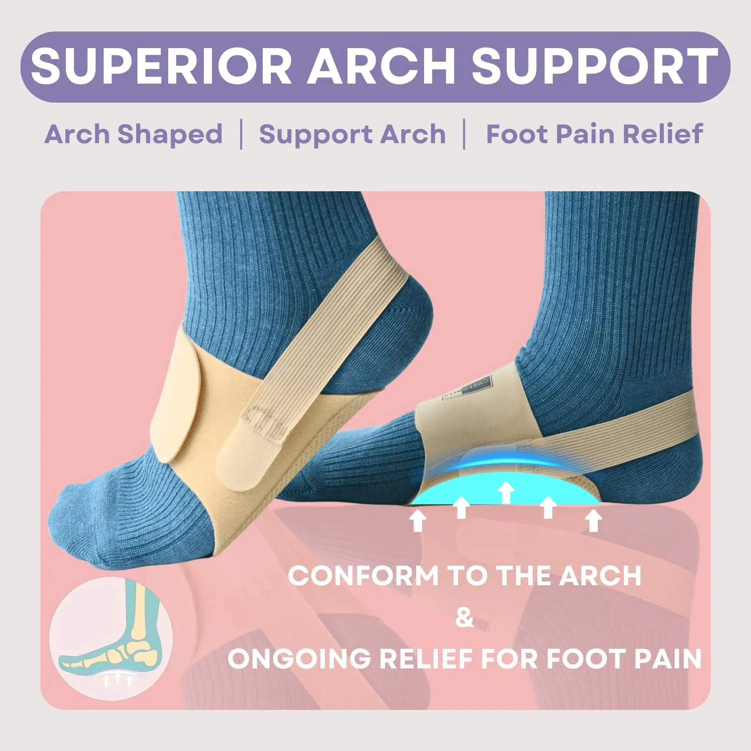 Arch Support Sleeve, w/Removable Arch Pads, Arch Support Brace for Plantar Fasciitis Relief, Arch Support Bands with Support Inserts, Arch Wrap for Fallen Arch & Flat Feet, Non Slip