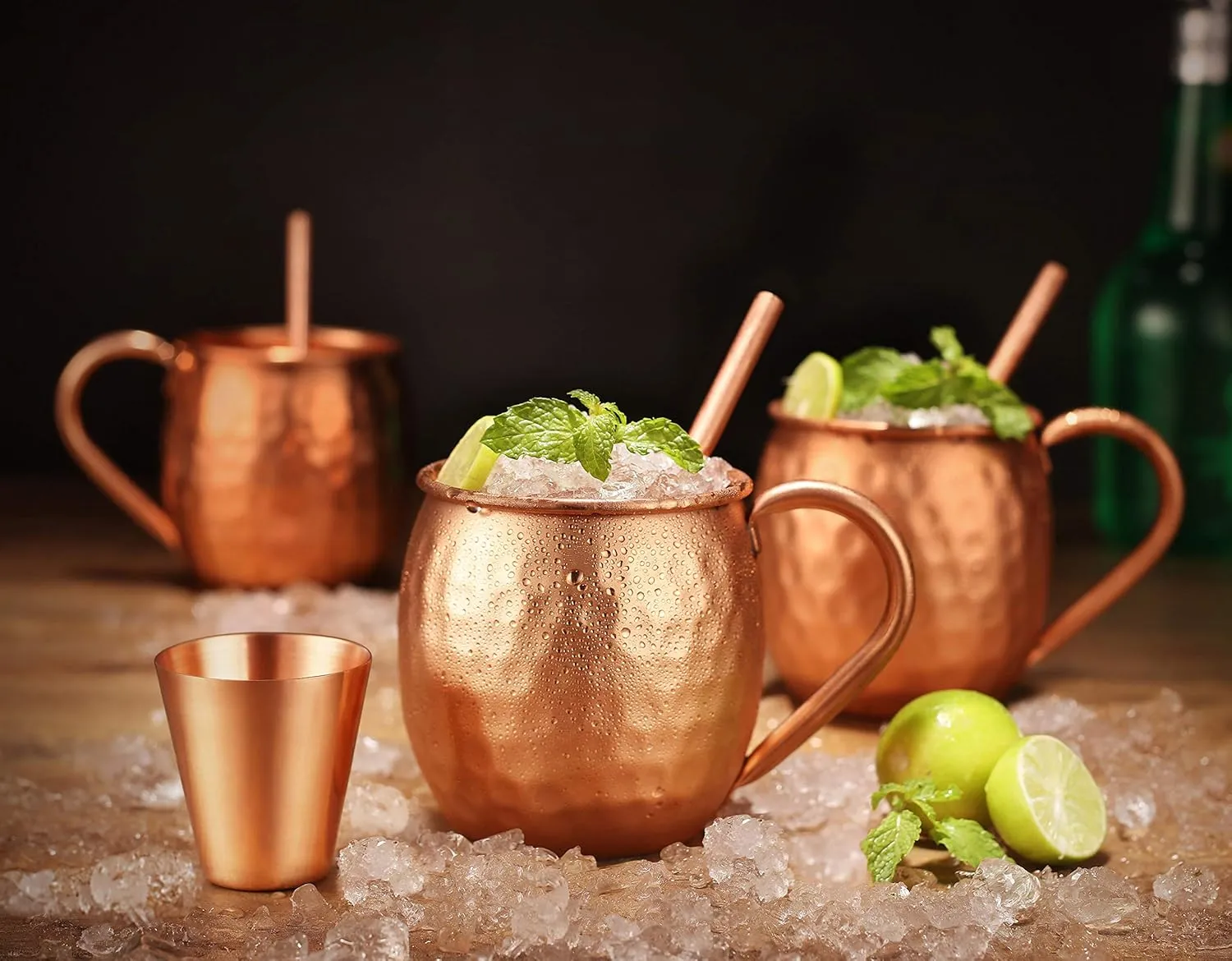 Avador® Set of 4 Handcrafted 100% Pure Copper Moscow Mule Mugs with Shot Glass Hammered Finish 16 Oz. Elegant & Modern Set for Special Occasions | Gifting | Wedding Favors | Beverage Tasting